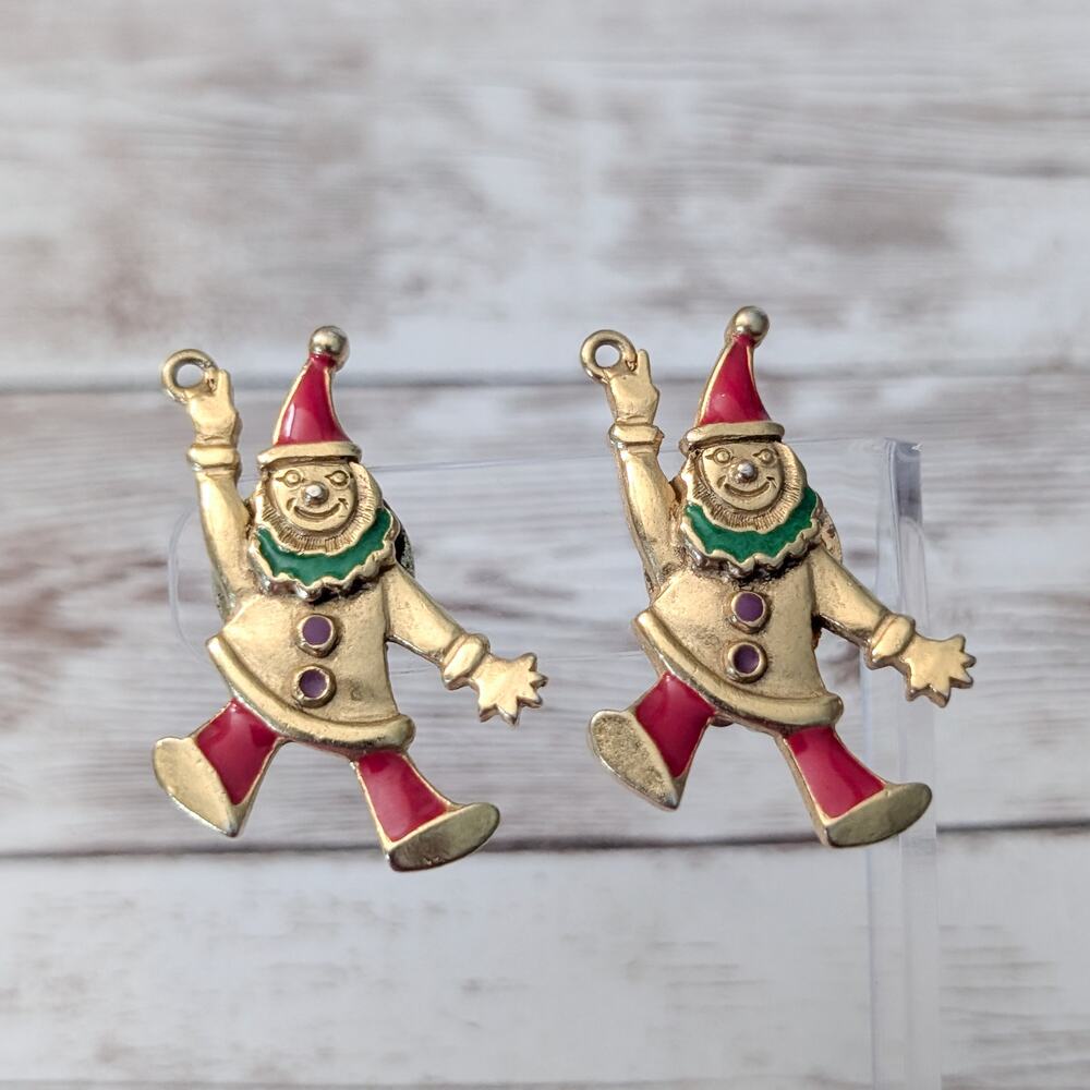 Vintage Clip On Earrings Extra Large Waving Clown Statement